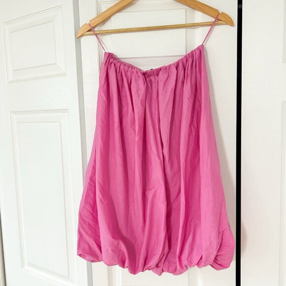 Zara Pink Bubble Hem Strapless Mini Dress Cotton Balloon Tube Top Style S - Picture 4 of 8